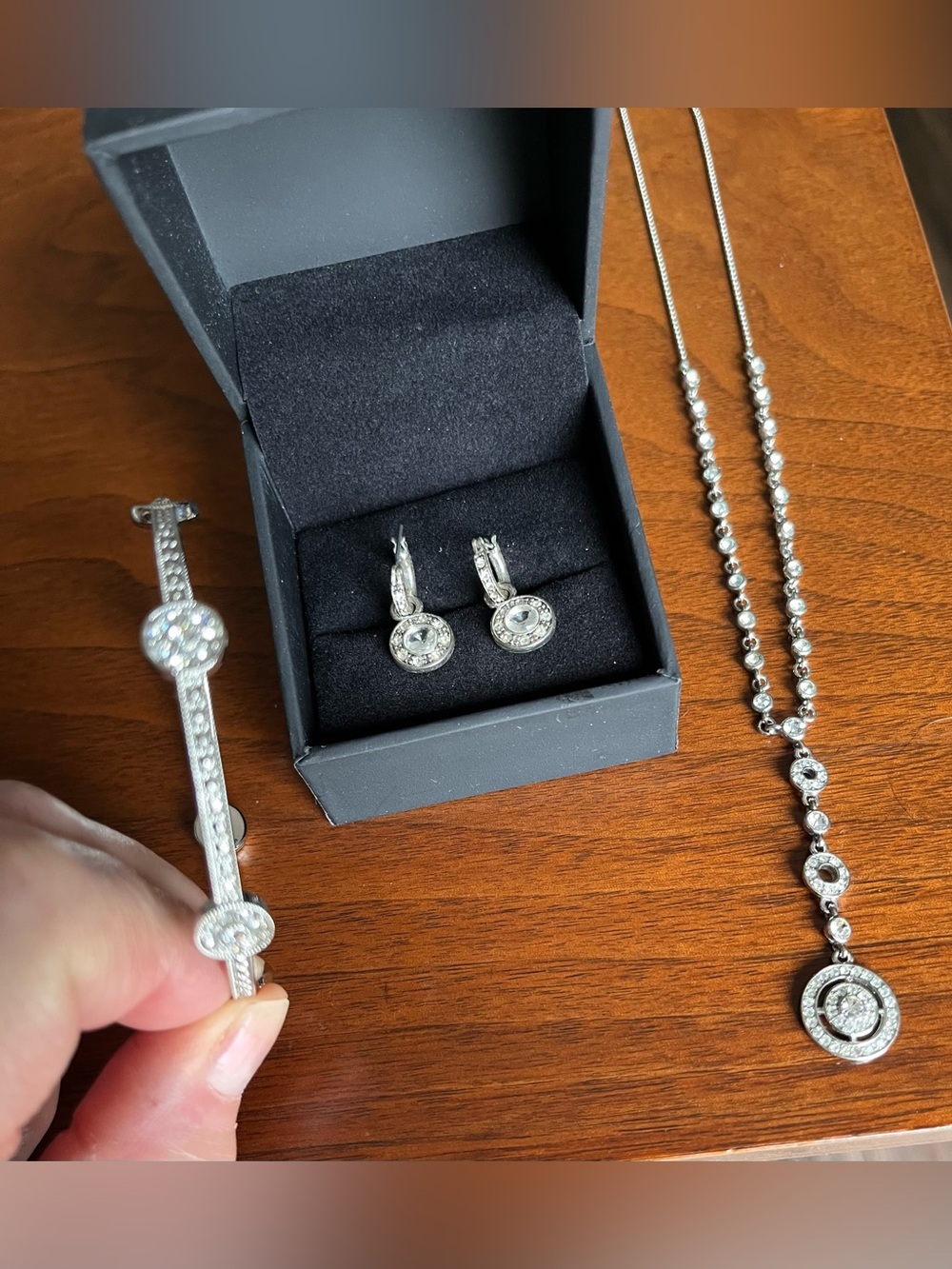 Monet Diamond/Silver 10” Necklace, Matching earrings and Bonus Bracelet!